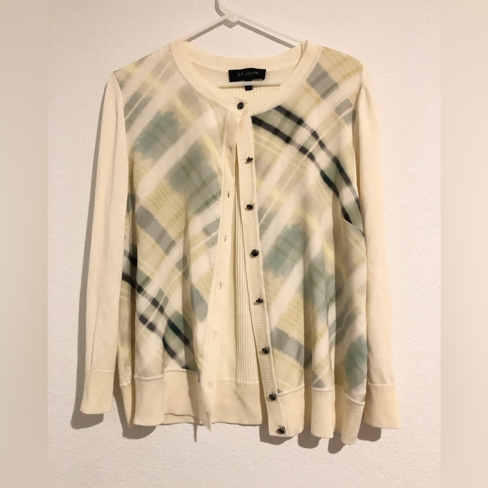 St. John Old Money Silk Wool Cashmere Cardigan Large